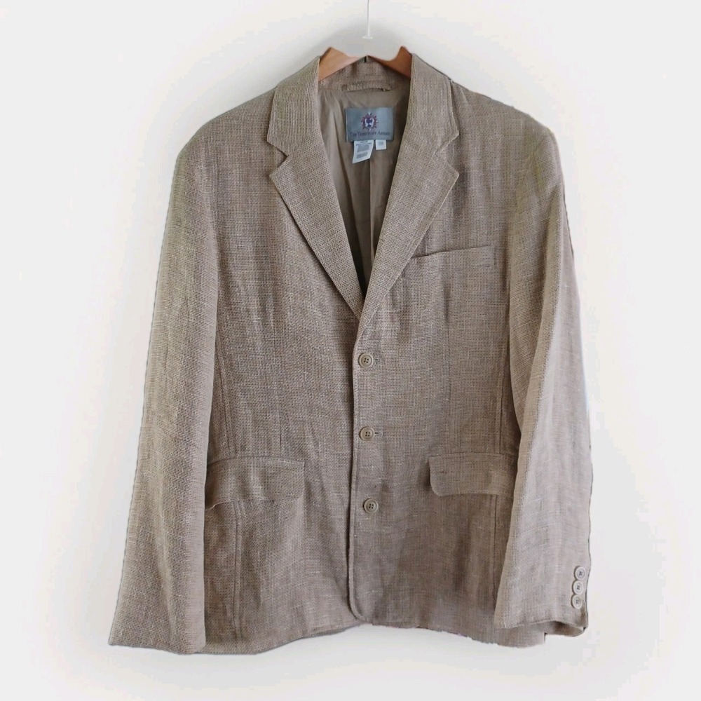 The Territory Ahead Mens 38R‎ Tan 100% Linen 3-Button Blazer Sport Coat Jacket